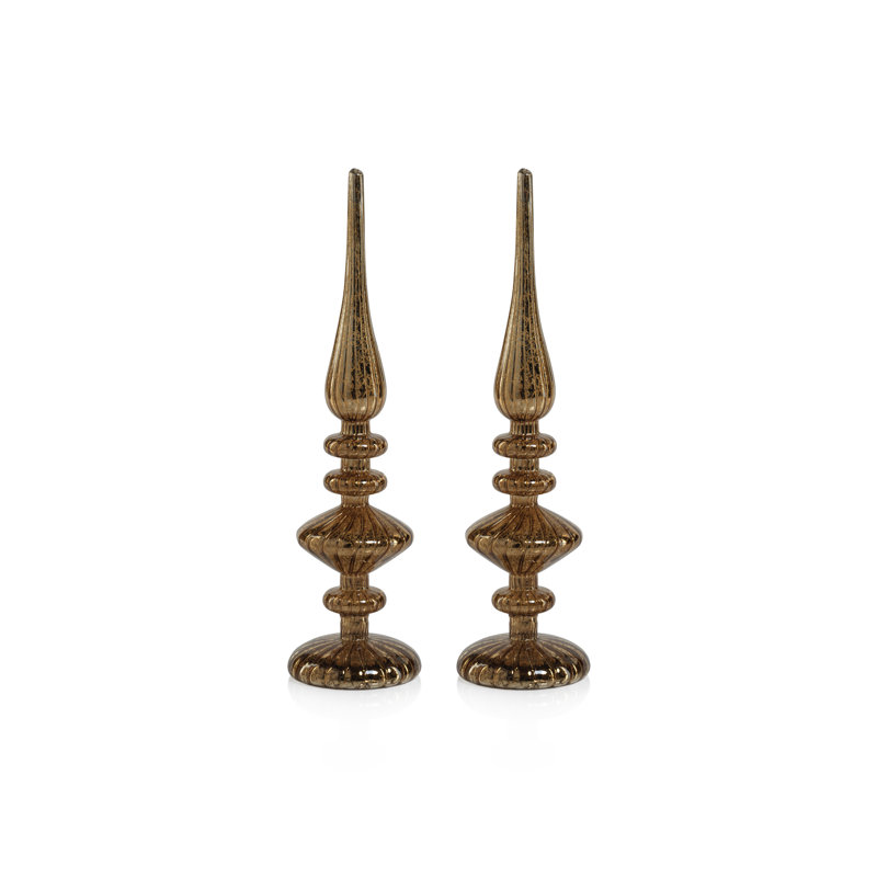 Embouts de table à DEL, ensemble de 2, H 13,25 po x l 3,5 po x P 3,5 po, Or antique