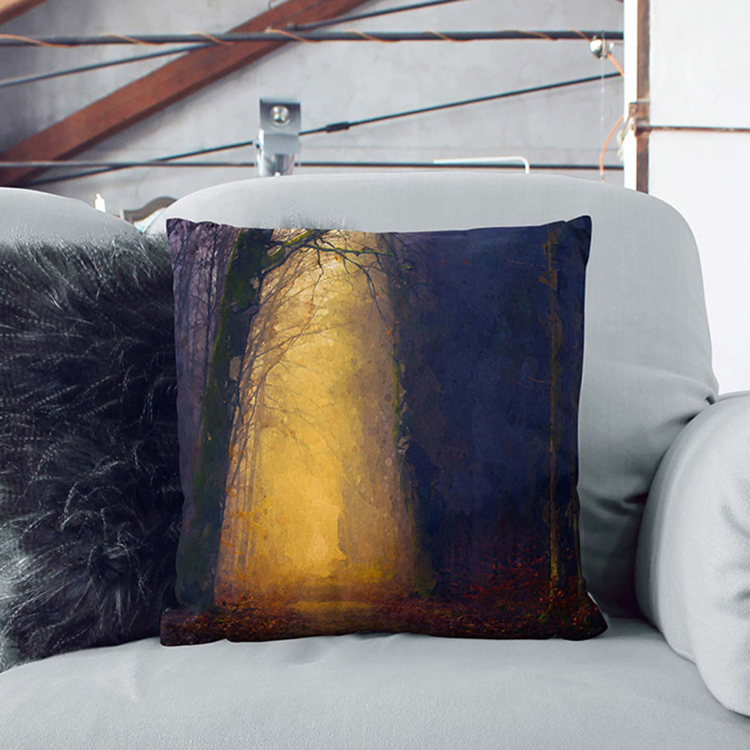 Golden Forest Pathway in Abstract Cushion with Filling