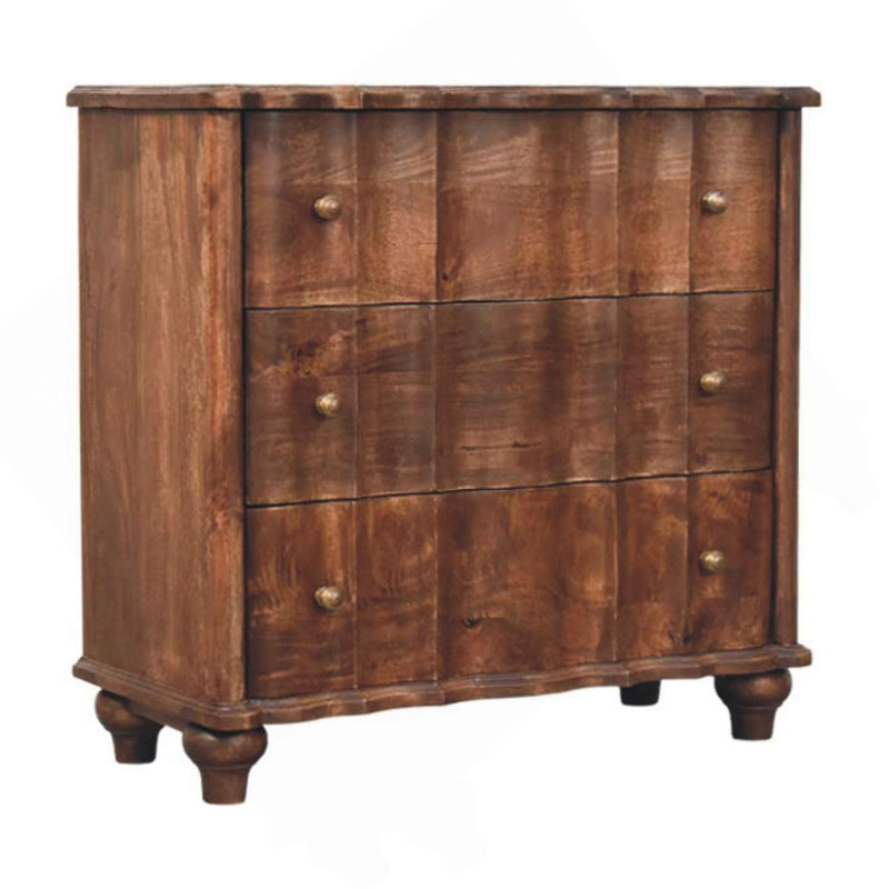 Commode Camille en bois massif, brun, 3 tiroirs, Brun