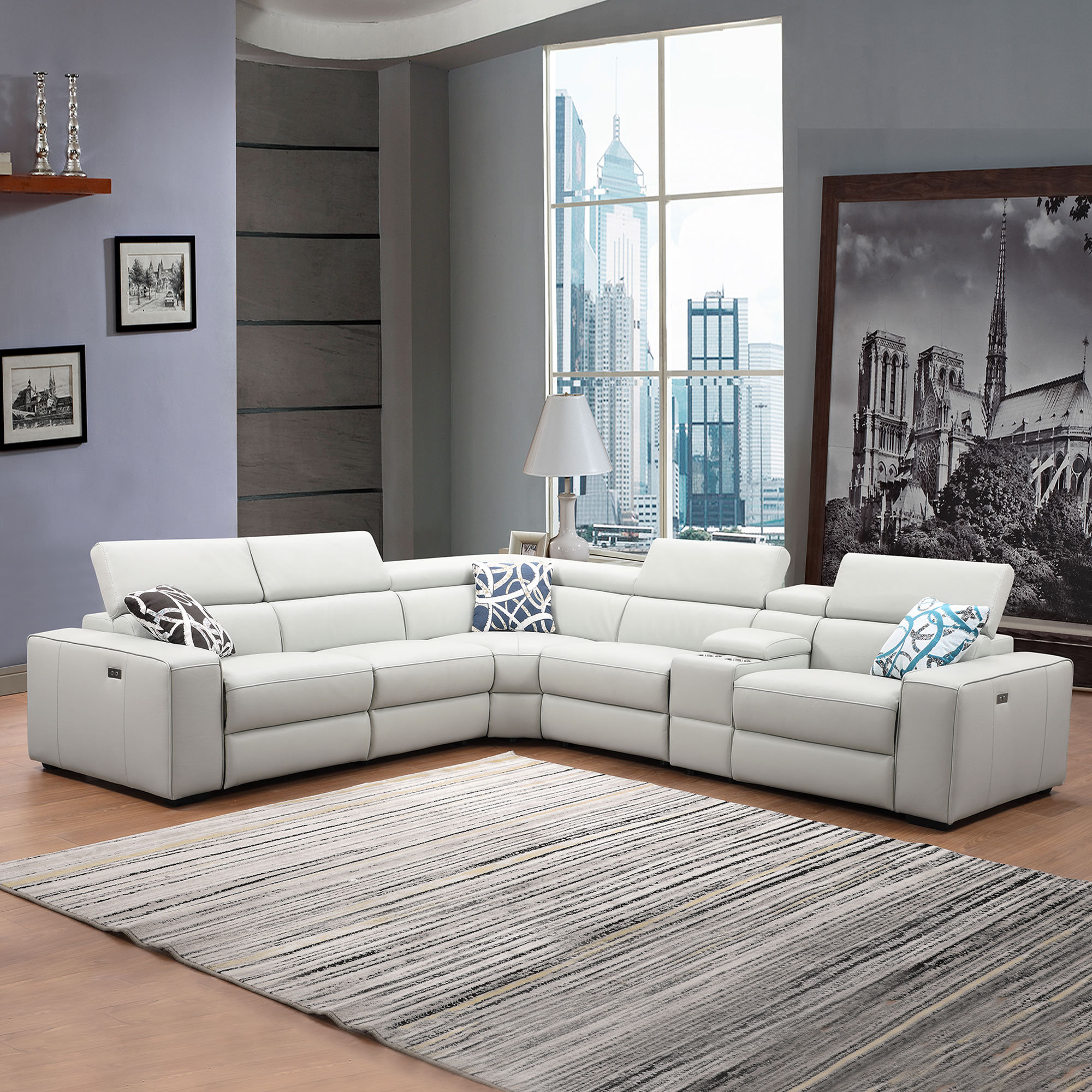 Genuine leather outlet power reclining sectional