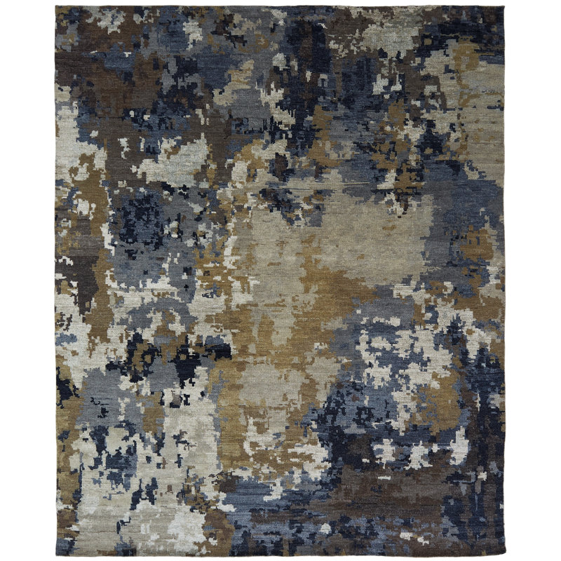 Tapis bronze noué à la main Jaiden Midnight, Rectangle 6 pi x 9 pi