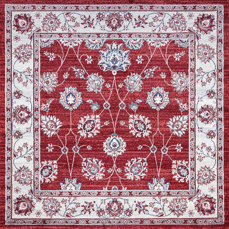 Fenske Modern Persian Vintage Moroccan Traditional Red/Ivory Rug, Square 5'