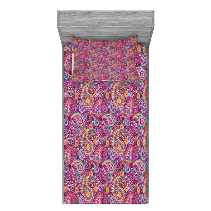 Microfiber Floral Sheet Set, Twin Sheet Set with 1 Pillowcase, Paisley 5