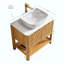 Meuble-lavabo de salle de bain, armoire de rangement autoportante en contreplaqué avec 2 portes en bambou texturé et tablette ouverte, lavabo en céramique à motif marbré et plateau en pierre frittée blanc de Carrare
