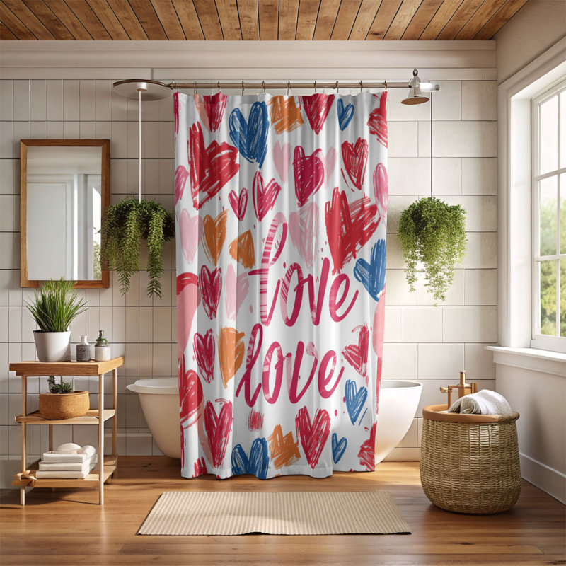 Rideau de douche romantique 1 pièce Romantic Love Letters, H 74 po x l 71 po