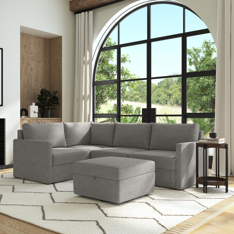 Flex 4 - Piece Upholstered Modular Sectional with Storage Ottoman, 37" H x 102" W x 38" D, Blue Polyester Blend