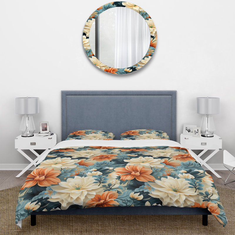 Terre cuite chaude et motif botanique floral - ensemble de housse de couette floral - polyester microfibre