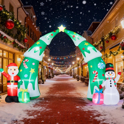 Arche de Noël gonflable éclairée 15 pi avec père Noël et bonhomme de neige