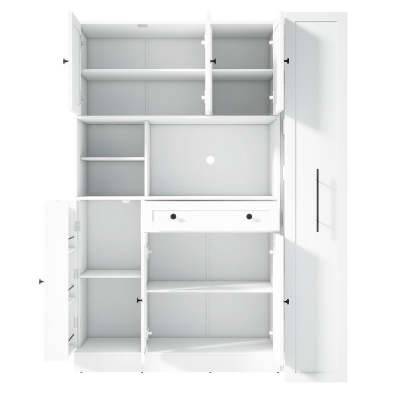 Spacieuse armoire latérale à 7 niveaux avec roulettes pour l'organisation de la cuisine et un accès facile, Blanc