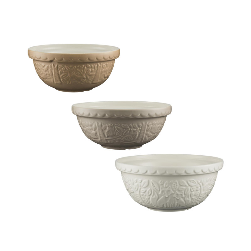 Rustic Embossed Ceramic Mixing Bowl Set in Multicolor