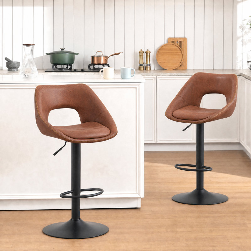 Upholstered PU Leather Bar Stools Modern Swivel Counter Stool with Hollow Backrest for Home Bar Kitchen