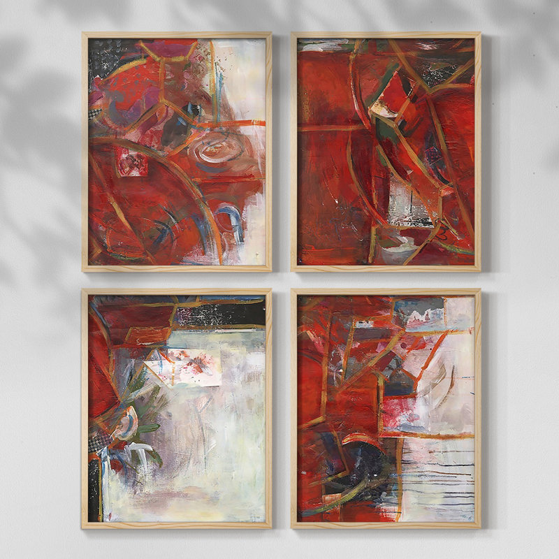 «City Life I», ensemble de 4 encadrées, Or, H 14 po x l 44 po