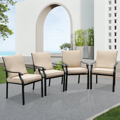 2 Pcs Patio Metal Dining Chairs, Outdoor Wroght Iron Seating Dining Chairs With Thick Cushions, Stackable Bistro Chair For Garden, Poolside, Backyard, Lawn, Black