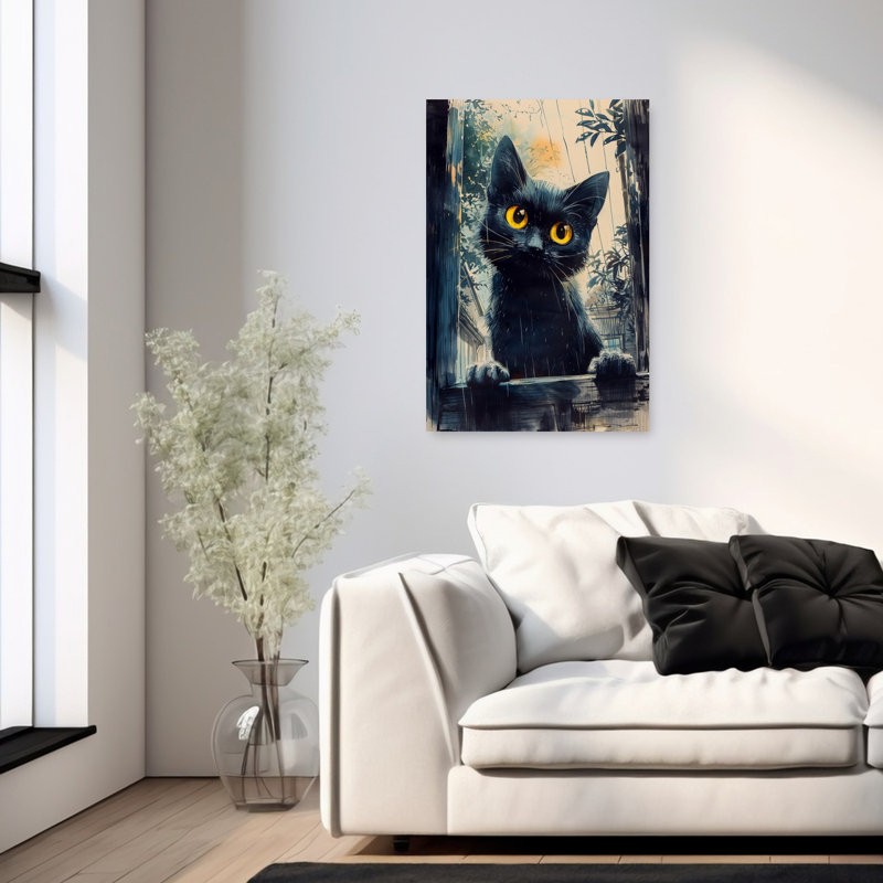 Cute Cat At Window Contemporary Cat Wall Art Print 1 Piece Wrapped Canvas Wall Art, 91.44cm H x 60.96cm W