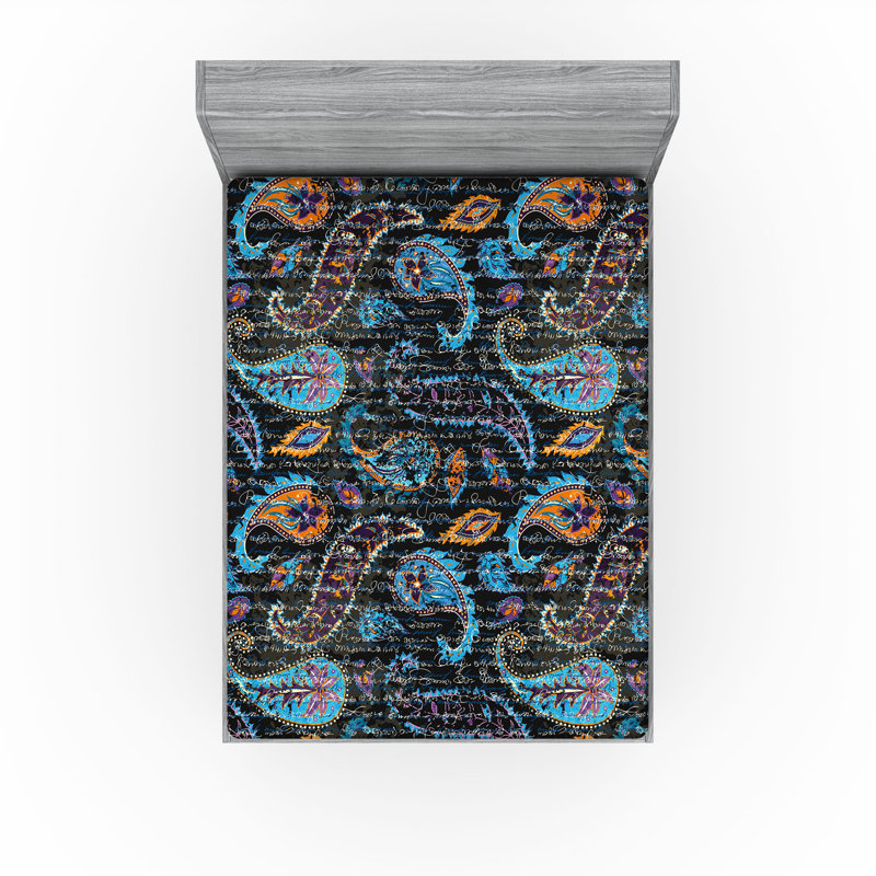 Drap-housse Ambesonne, Vermillon / bleu ciel / motif cachemire prune, Drap-housse de taille double