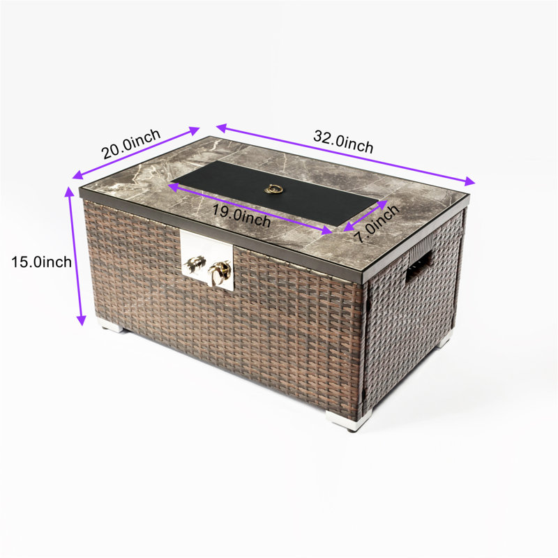 Outdoor Fire Table  Propane  Fire Pit Rattan Gas Fire Table, Gas Fire Table With Tile Tabletop