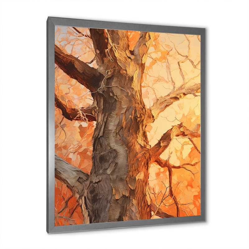 Tree Sycamores Peach Collage, reproduction d'art sur toile, Cadre simple argenté, H 20 po x l 12 po x P 1 po