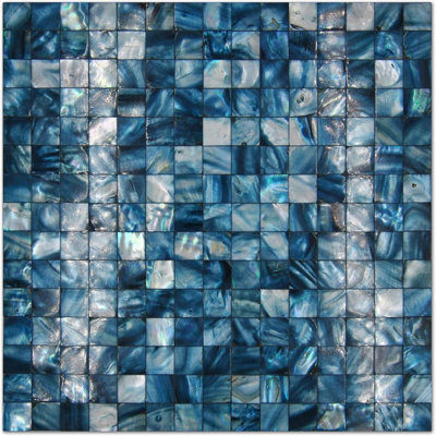 KASARO Peel and Stick Backsplash Shell Tiles, Mother of Pearl Mosaic Self Adhesive Tiles for Kitchen Wall Bathroom Bedroom Decor, Blue, 10-Sheet