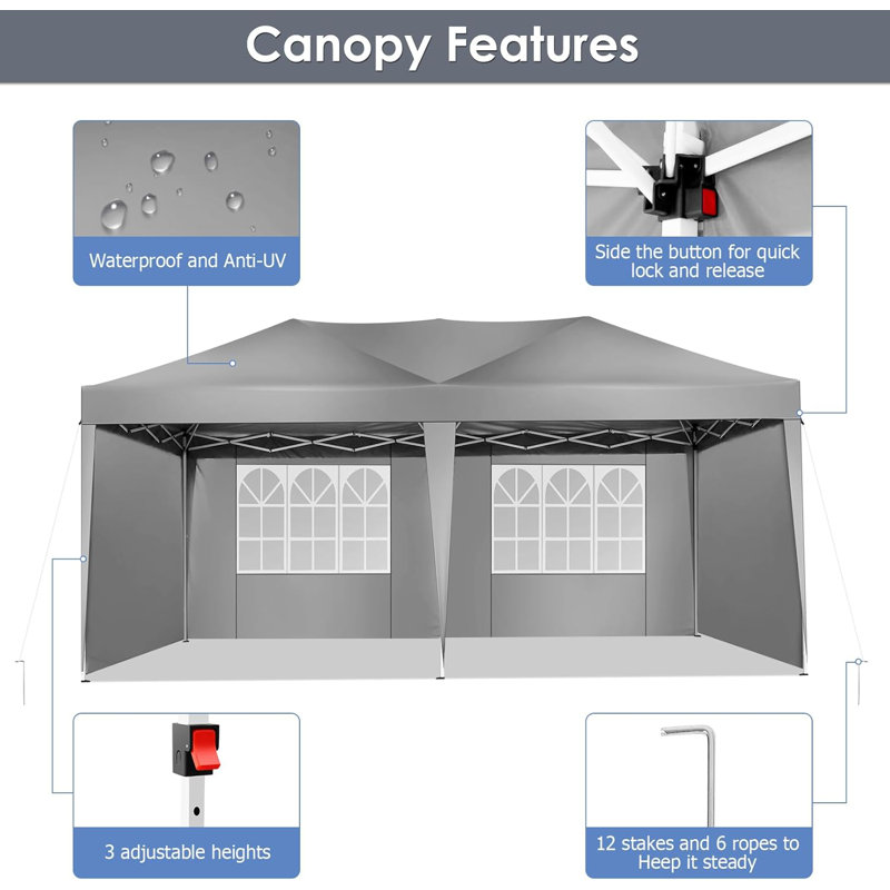  6m x 3m  Steel Gazebo, Grey