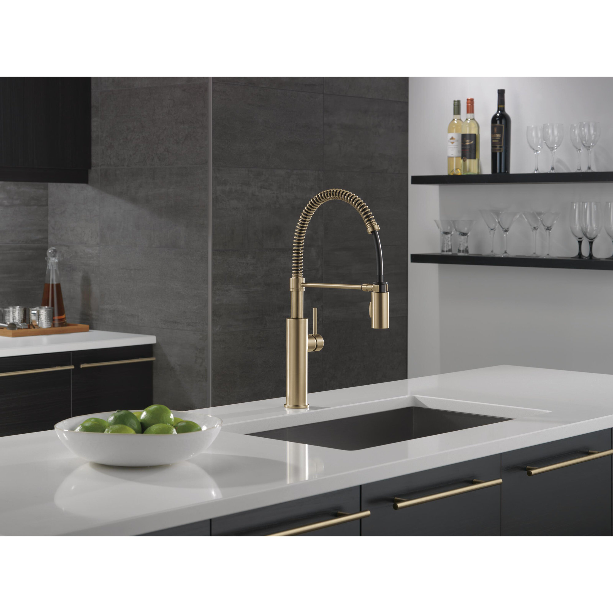 Antoni Pro Commercial Pull Down Sprayer Kitchen Sink Faucet, Champagne Bronze
