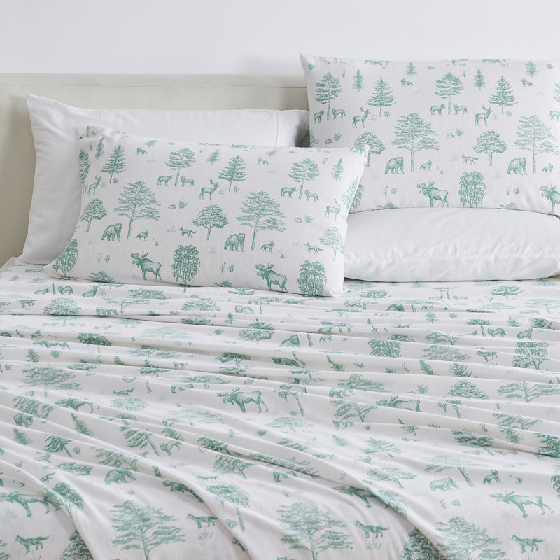 100% Turkish Cotton Flannel Solid & Plaid Sheet Sets, King with 2 Pillowcases, New Snowflake