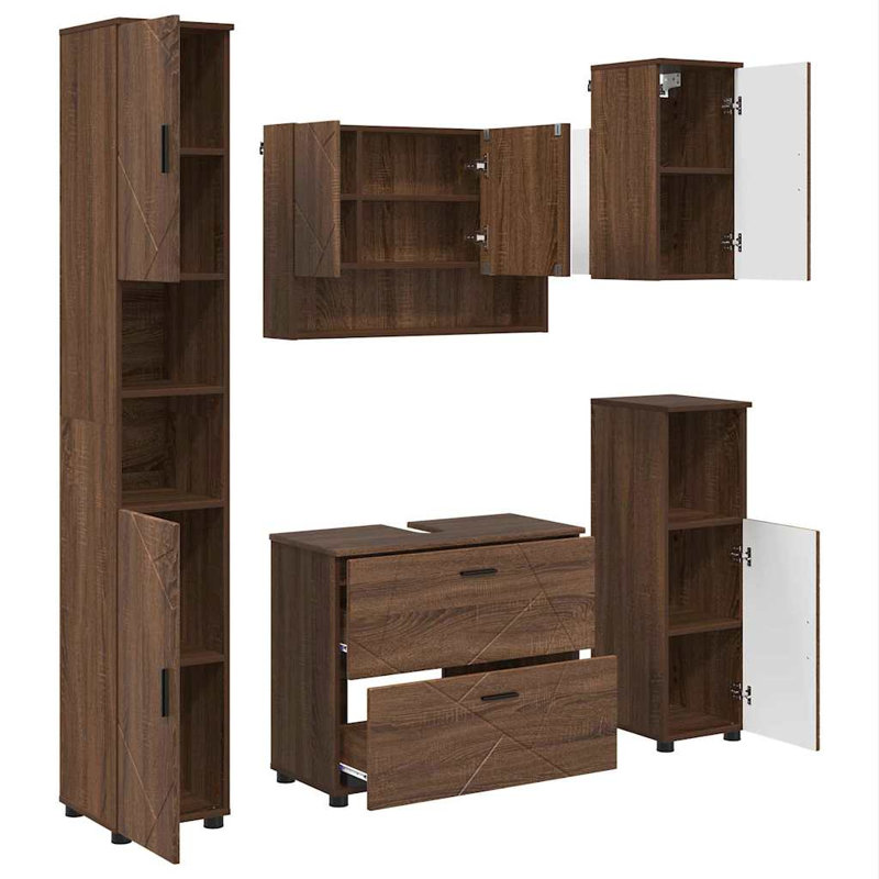 Bathroom Storage Furniture Set, Brown Oak