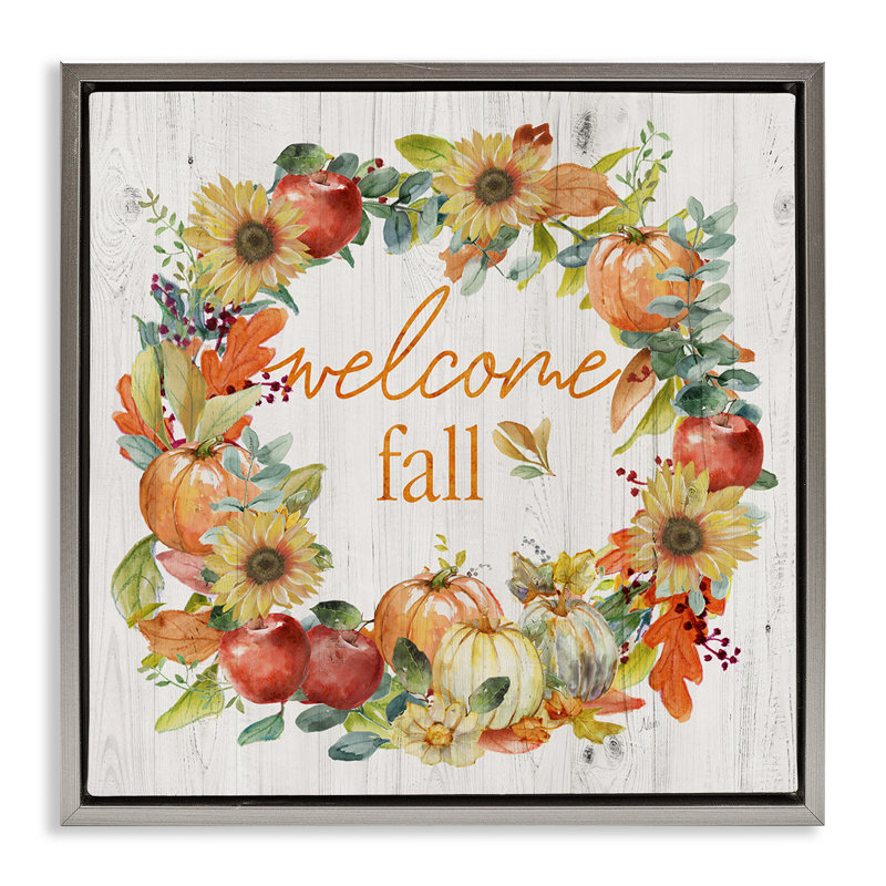 Welcome Welcome, citrouille, giclée par Nan, Cadre flottant gris lustré, H 25 po x l 25 po