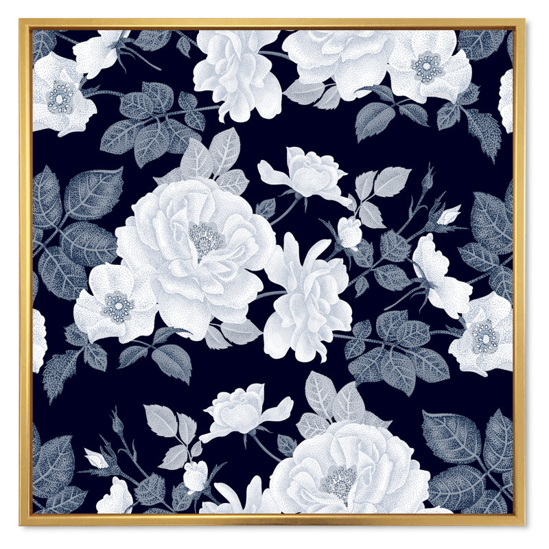 «White Roses In Shades Of Grey II», impression sur toile, H 37 po x l 37 po x P 1,5 po, Cadre doré
