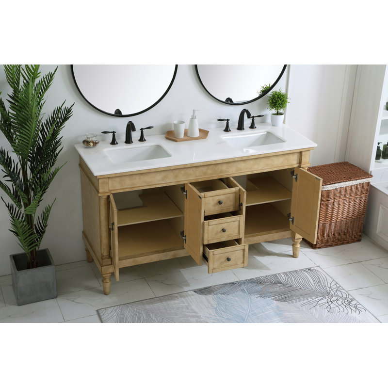 Lexington 60'' Double Bathroom Vanity with Top, Antique Beige, Ivory White