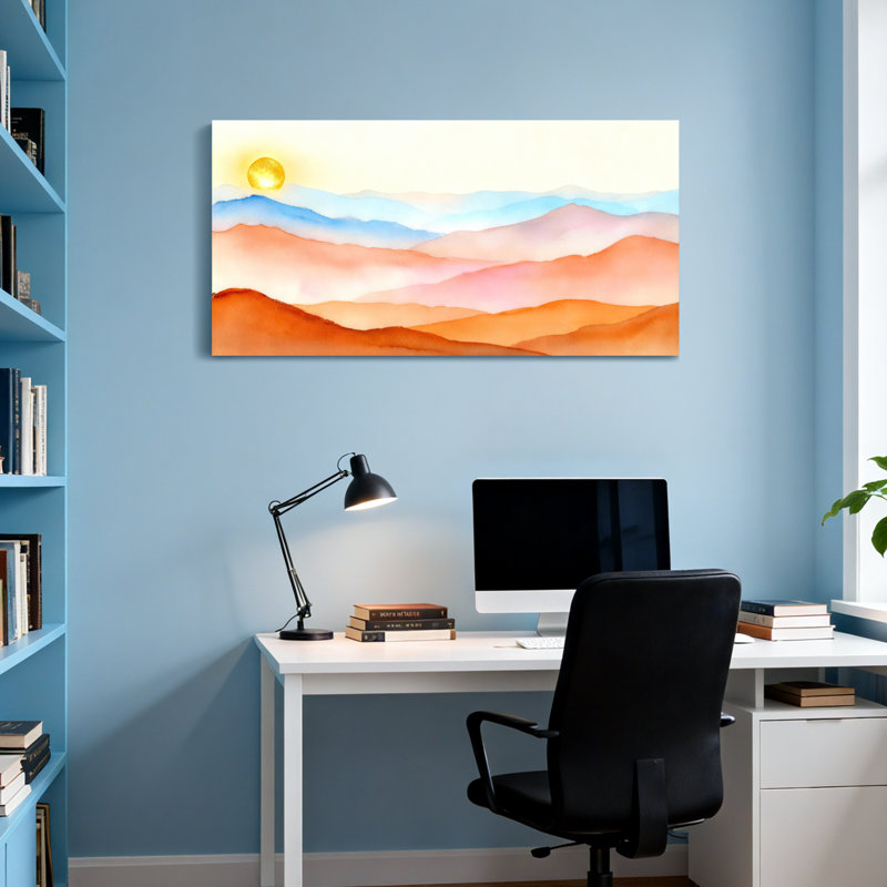 Paysage et nature, lever de soleil sur les chaînes de montagnes, H 28 po x l 58 po