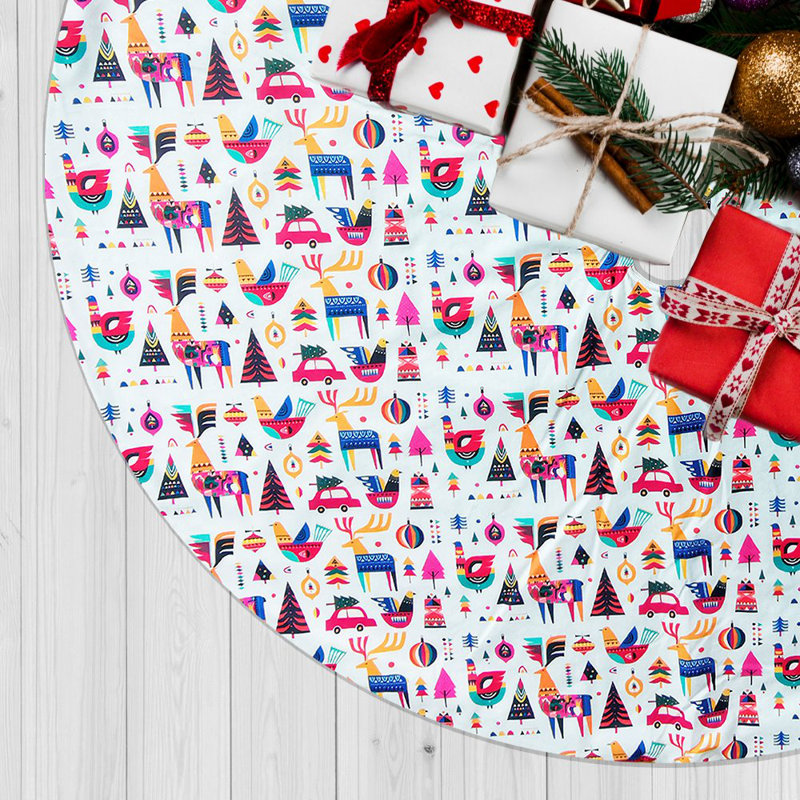 48-Inch Multicolor Faux Suede Scandinavian Folk Style Christmas Tree Skirt
