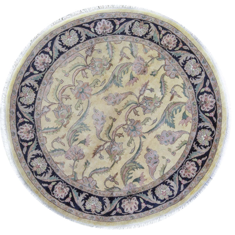 Wool Oriental Area Rug in Cream/Purple/Navy Blue