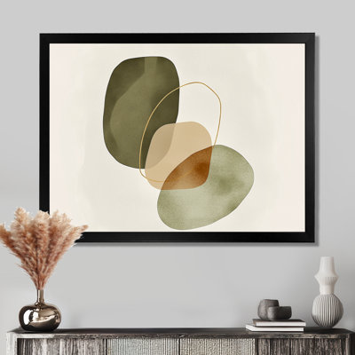 Formes abstraites dans des tons verts et bruns - art mural moderne Mid-Century pour le salon, impression sur toile moderne de style Mid-Century vert