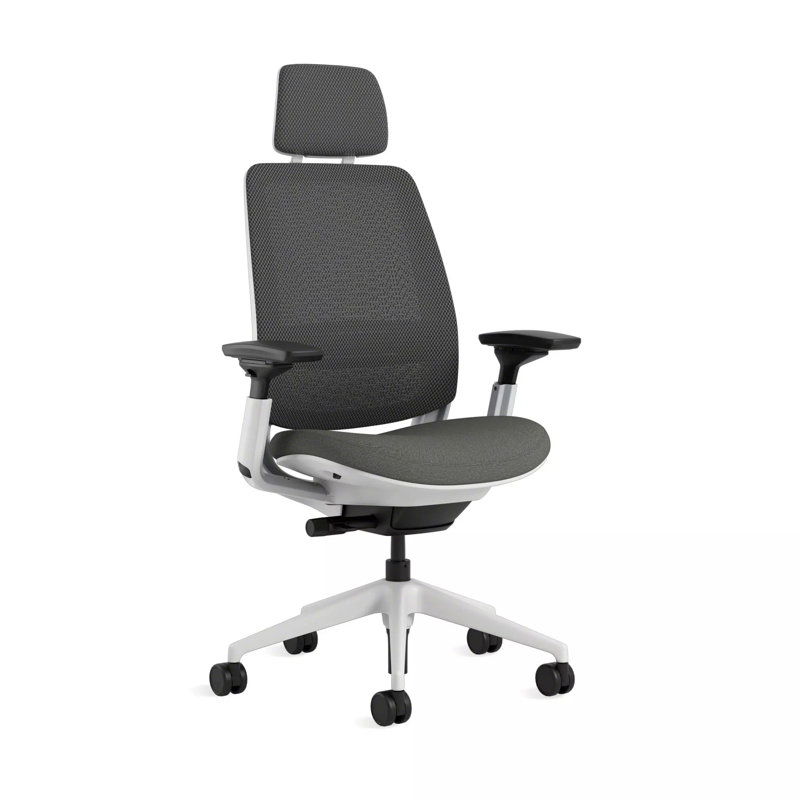 Steelcase Series 2 3D Microknit Airback Task Chair with Headrest, Hard Floor, Oatmeal/Nickel, Black