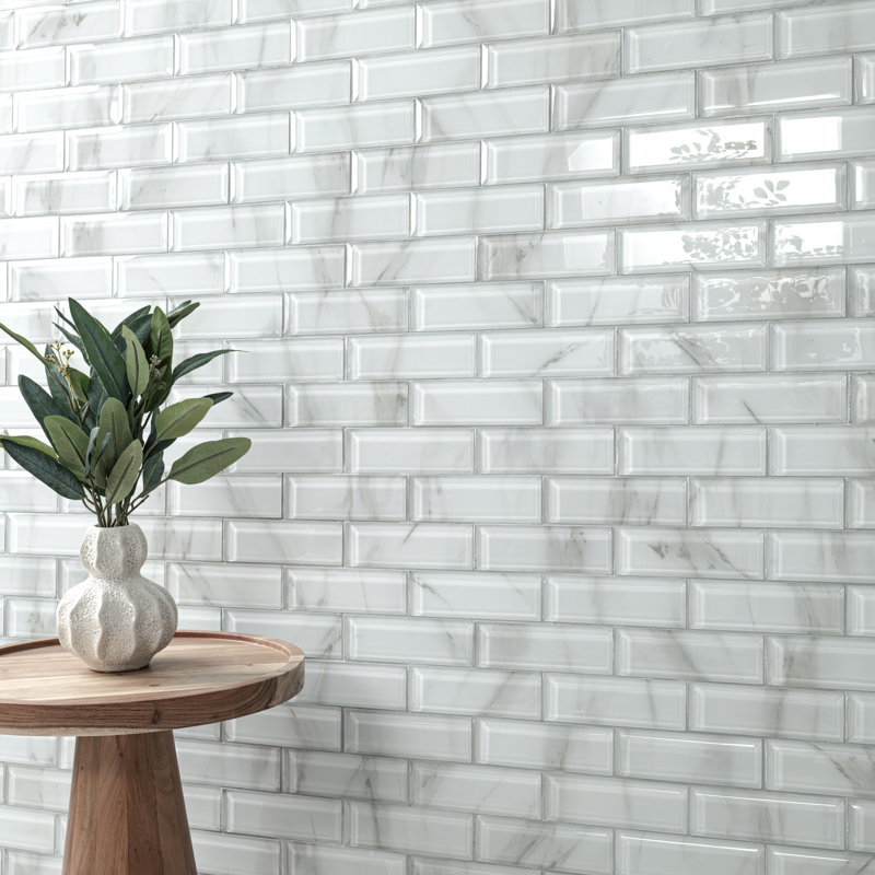 Subway 12 in. x 12 in. Glossy Glass Mosaic Wall Tile, Linen Glow