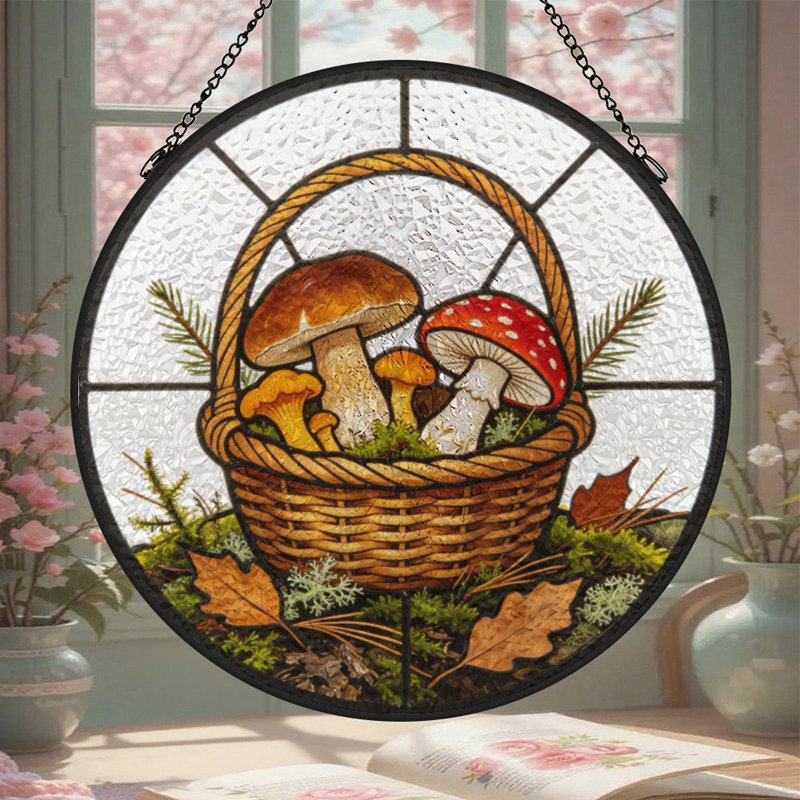 Vitrail champignon vitrail circulaire pour vitrail, 9,8 x 9,8 po (25 x 25 cm)