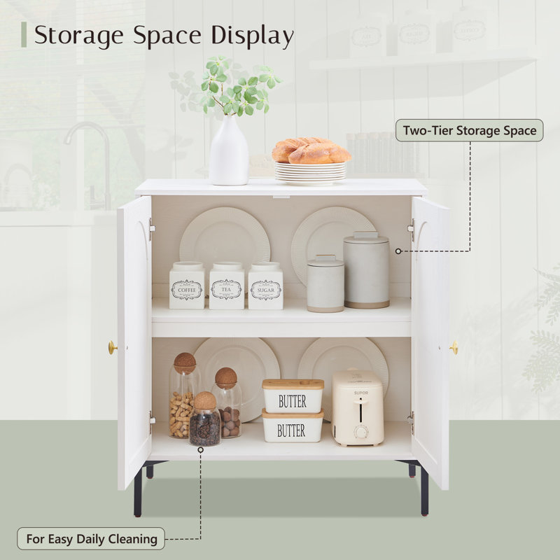 Buffet moderne cannelé avec rangement, Blanc, One piece, H 34 po x l 30,88 po x P 15,75 po