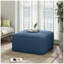 Repose-pieds rembourré carré en velours côtelé bleu marine avec structure robuste