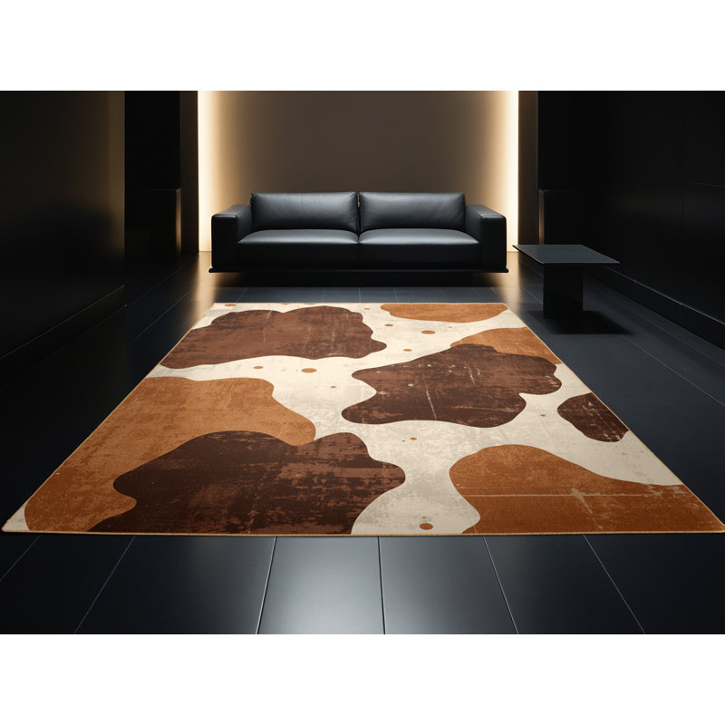 Machine Washable Pahola Rustic Vintage Look Rug in Brown – LightBrown Binding, 2 x 4
