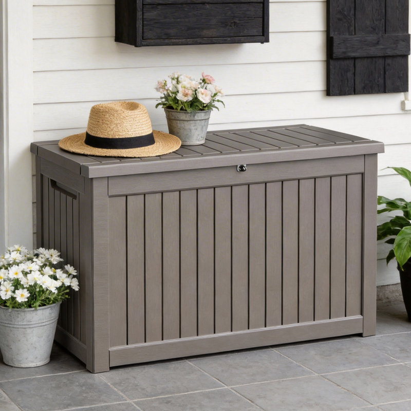 230-Gallon Resin Deck Box – Lockable, Waterproof Outdoor Storage, Gray