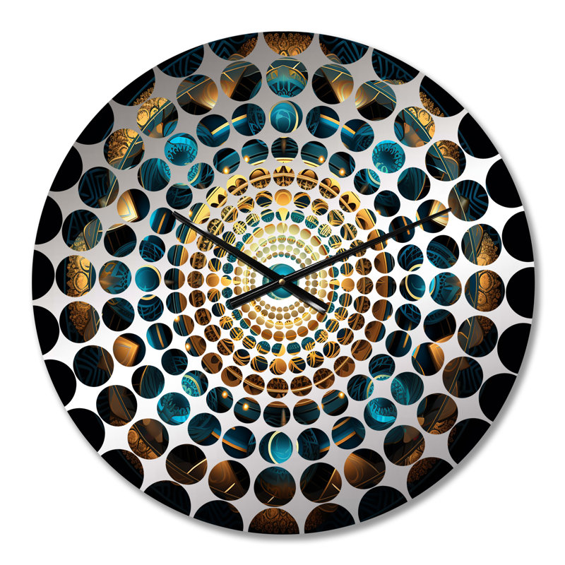 Ancienne horloge murale Mandala de l'ancienne Atlantide en or et turquoise IV - Boho Mandala, Petit