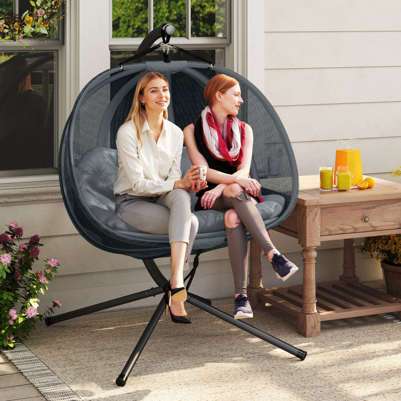 Fauteuil double suspendu avec support et fauteuil suspendu, gris, Gris