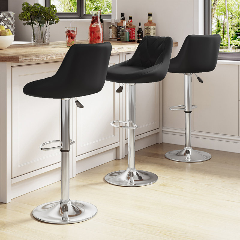 Erric Height Adjustable Swivel Bar Stool Set of 2, Black