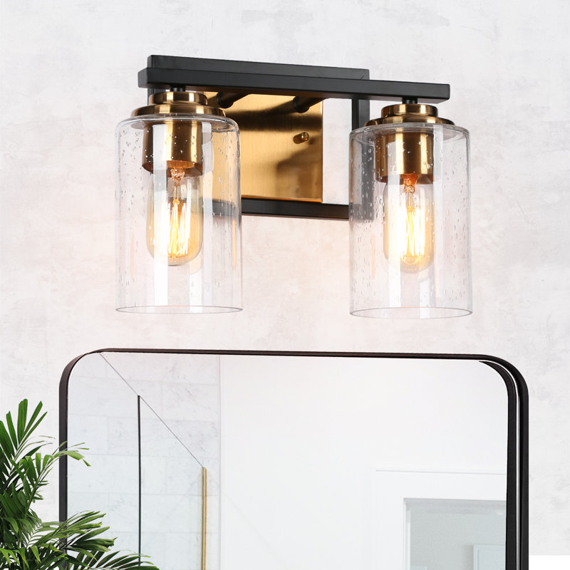 Grisella 2 - Light Dimmable Modern Black/Brass Vanity Light with Seeded Glass 