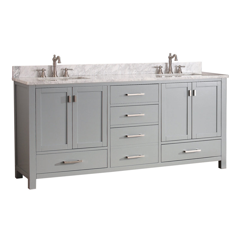 Souther 72" Double Bathroom Vanity with Top, Carrera White Marble, Chilled Gray