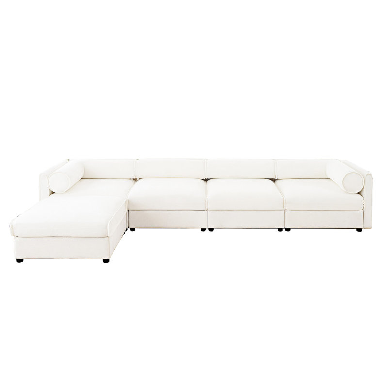 Canapé modulaire modulaire avec rangement et repose-pieds, Blanc