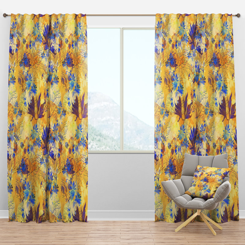 Impression de fleurs et de fines herbes - Rideau floral - Velours obscurcissant - 1 panneau, l 52 po x L 108 po
