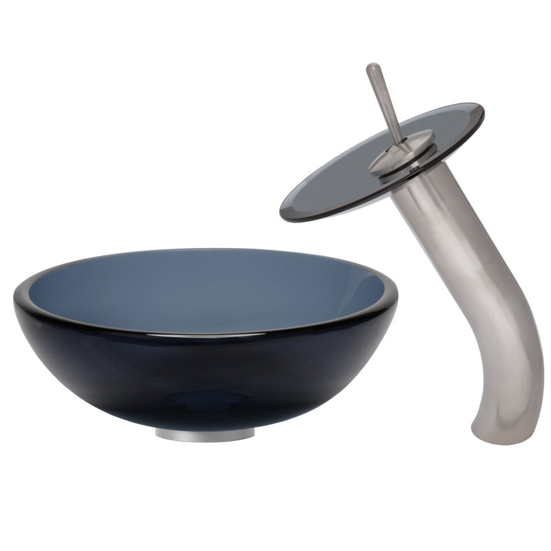 Novatto 12'' Glass Circular Bathroom Sink with Faucet, Brushed Nickel