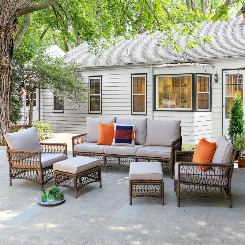 Tuskegee Wicker 5 - Person Patio Conversation Set with Cushions