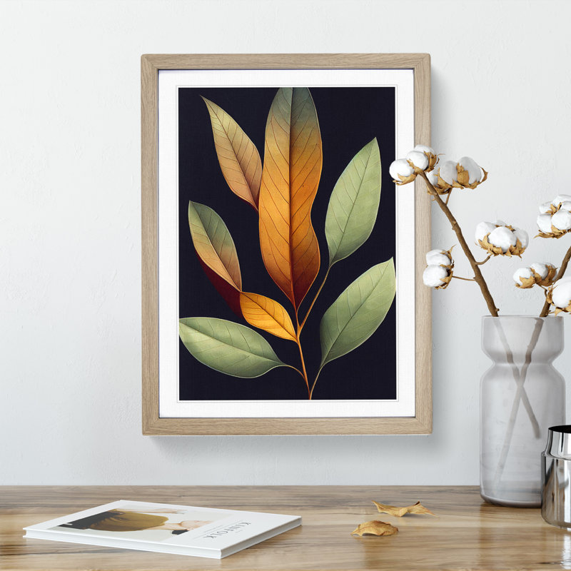 Pretty Leaves Art No.1 - Single Picture Frame Print, 34cm H x 25cm W x 2cm D, Oak Framed